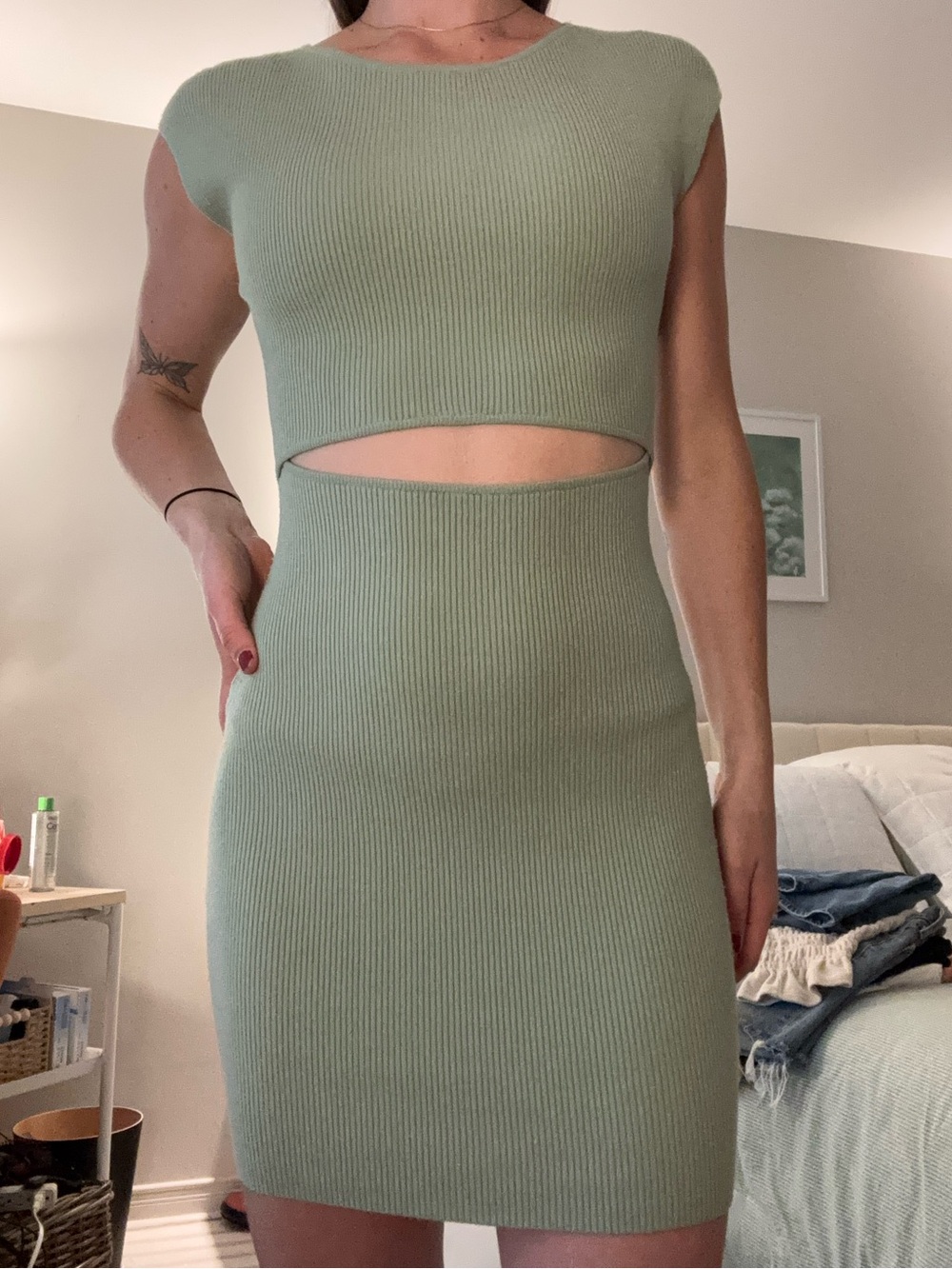 Aritzia Wilfred Free Ribbed Knit Top in Sage